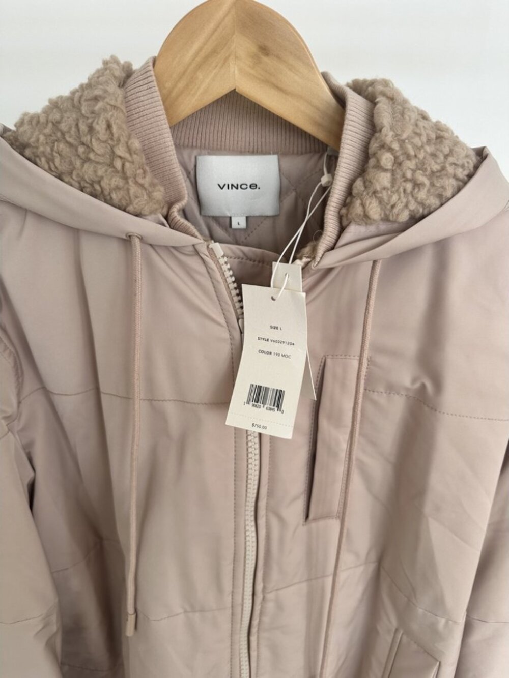 Vince Mochi Pink Faux Shearling-Lined Hooded Puffer Jacket NWT L